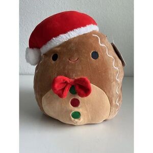 Squishmallow Christmas 12" Jordan The Gingerbread Plush Toy Red Bow NEW